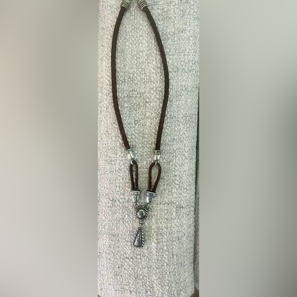 Brighton woven leather and Silver tone Pendant Necklace